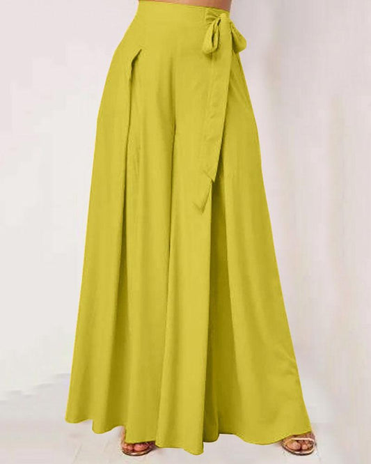 Casual solid color high-waisted wide-leg pants